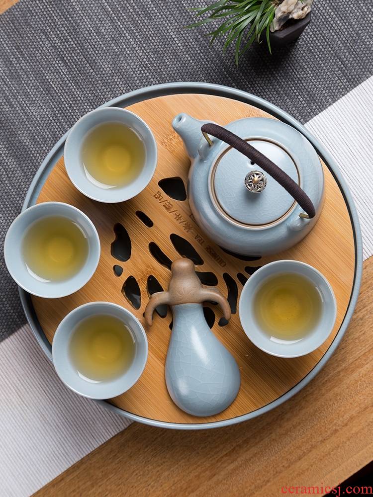 The porcelain tea set home portable travel kung fu tea set your up glaze girder pot teapot tea tray