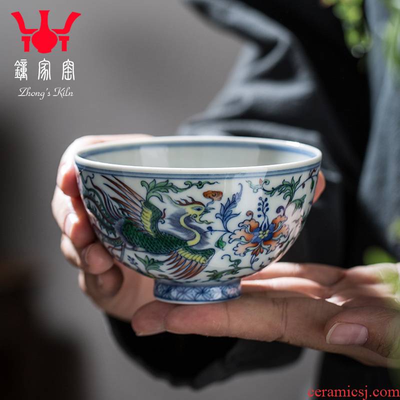 Clock home up kunfu tea cups jingdezhen tea set manually chenghua bucket color double phoenix branch lines master of blue and white porcelain cup