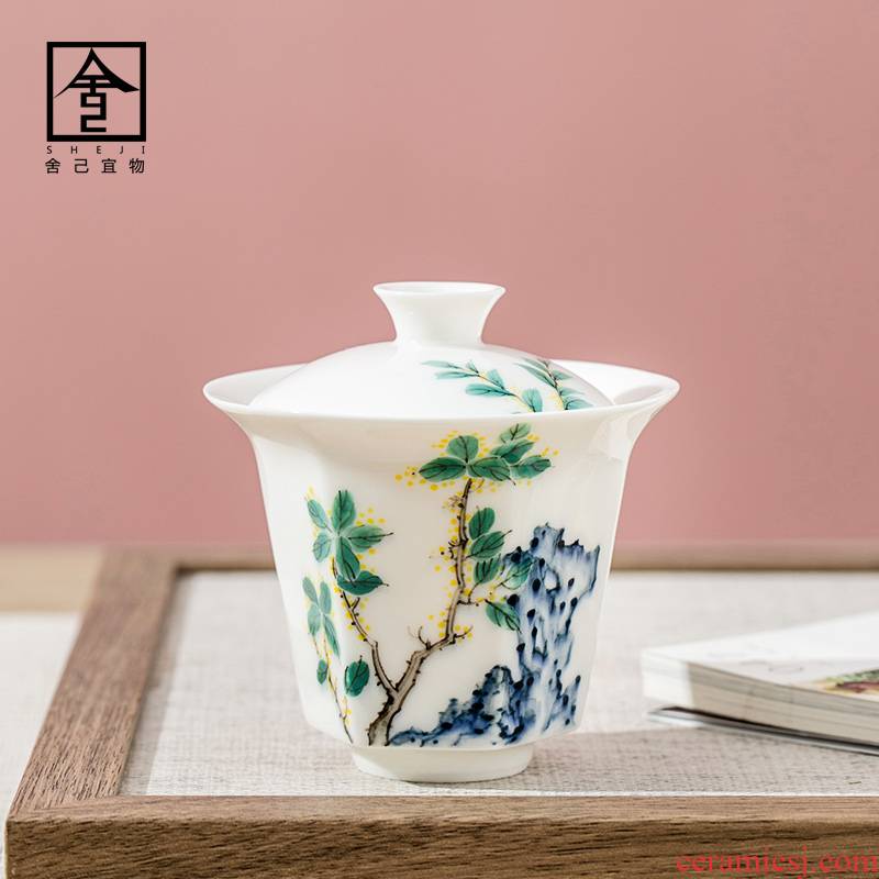 The Self - "appropriate content hand - made jingdezhen porcelain tureen single CPU kung fu tea set contracted GaiWanCha