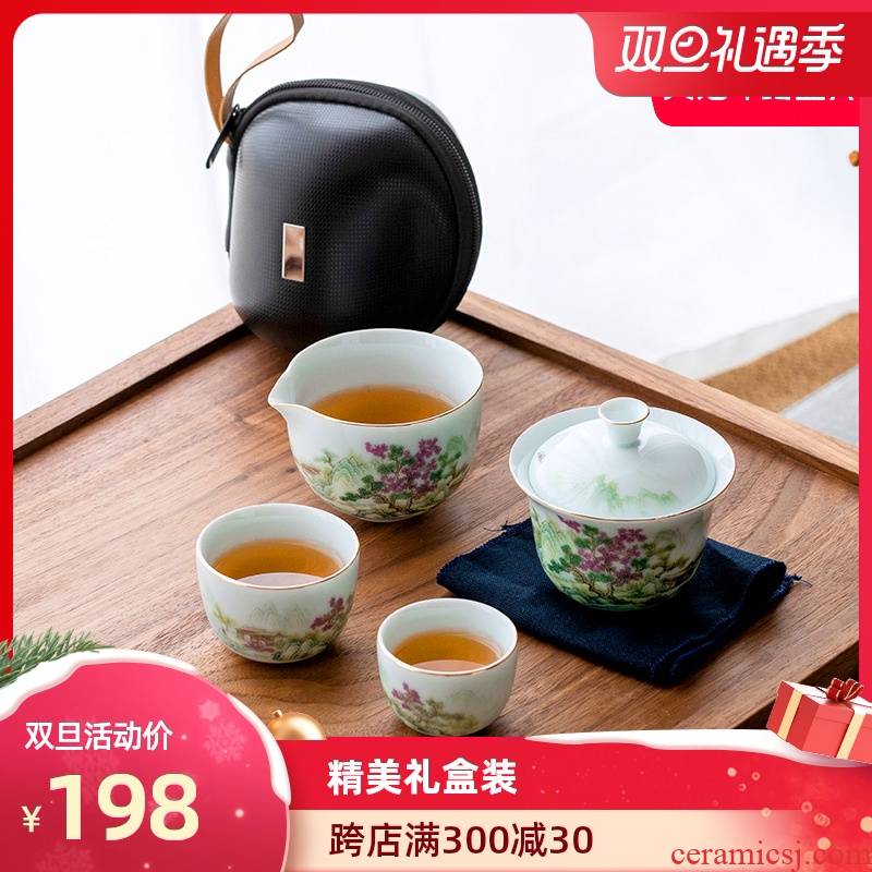Artisan fairy work travel kung fu tea set package type to receive a simple office ceramic household Japanese tea