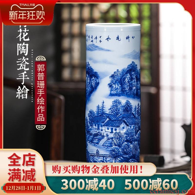 Jingdezhen porcelain vases, pottery and porcelain hand - made scenery of blue and white porcelain flower arranging place of new Chinese style household adornment sitting room
