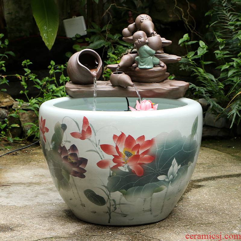 Art spirit of jingdezhen ceramic goldfish bowl courtyard tank aquarium black lotus turtle pond lily lotus home