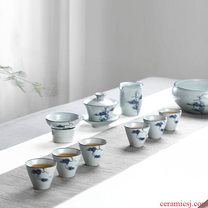 Hand archaize of jingdezhen blue and white porcelain clay against the hot tea tureen household ceramics cup portable travel kit