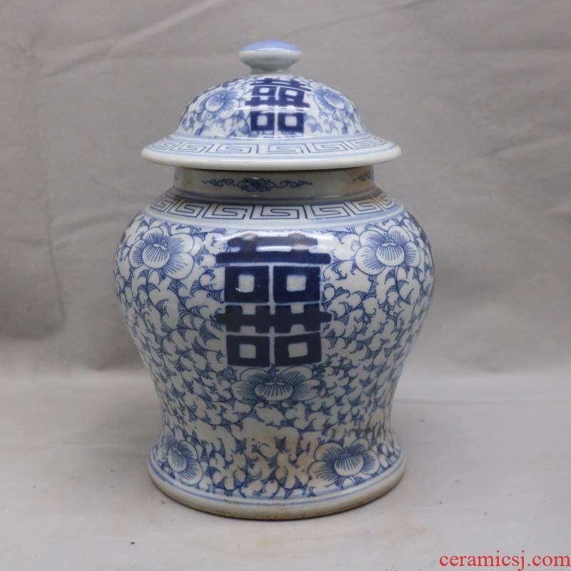 In the the qing dynasty, jingdezhen blue and white tie up branch general double happy character lines can of antique hand - made collectables - autograph garage antique collection furnishing articles