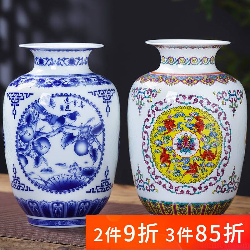 Floret bottle of blue and white porcelain of jingdezhen ceramics and exquisite furnishing articles of modern Chinese style household living room TV cabinet decoration
