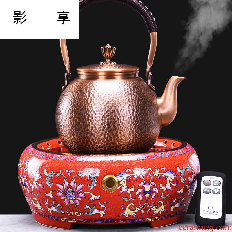 Shadow enjoy what kettle copper boiling kettle kung fu tea set household contracted vintage electric ceramic tea stove bronze SY