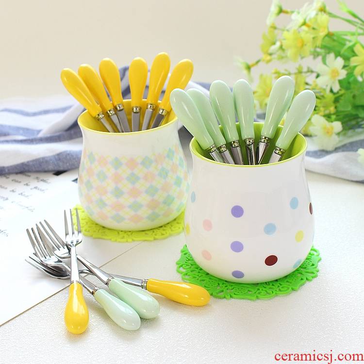 Ceramic fruit dessert fork small express cartoon suits for a fork stainless steel creative fork fork snack cakes
