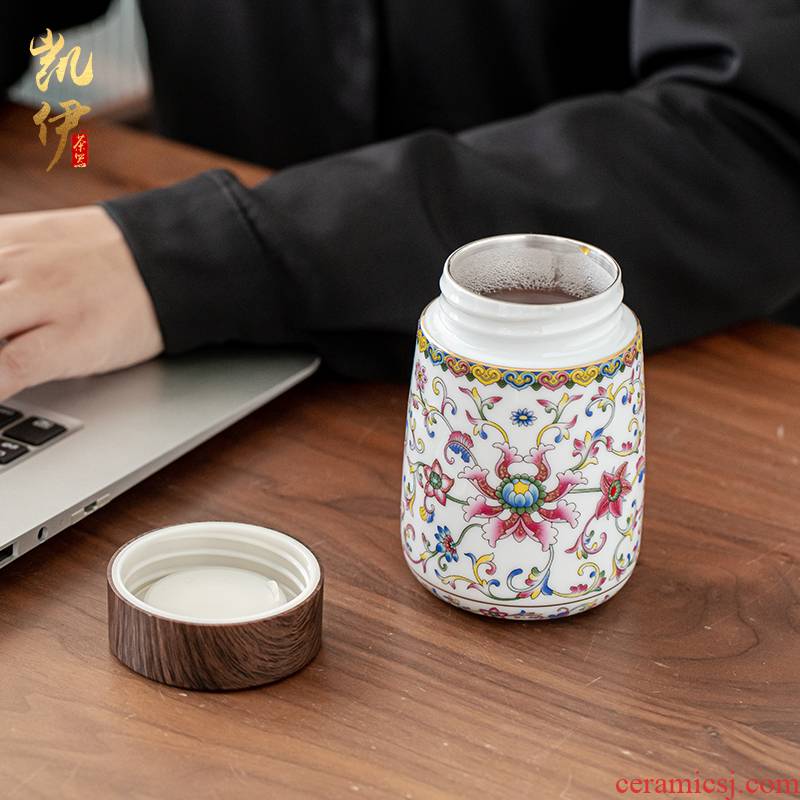 Colored enamel coppering. As silver court wind warm heart cup of jingdezhen ceramic tea cup silver cup vacuum cup warm hand