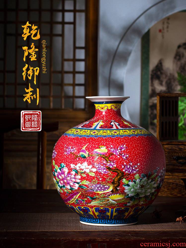 Jingdezhen ceramics enamel pomegranate flower vase furnishing articles sitting room of Chinese style household TV ark, flower arranging office decoration