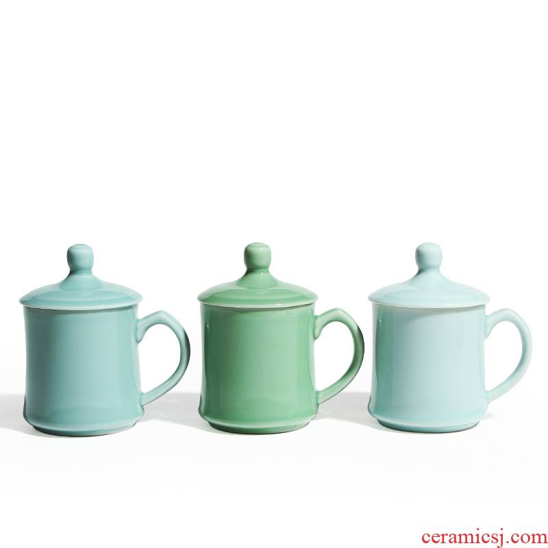 Longquan celadon ceramic cups with cover cup mark cup Chinese working and high - temperature home tea cups
