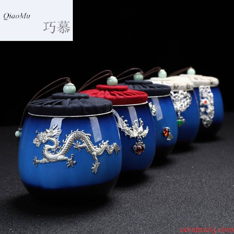 Qiao mu ceramic tea pot set tasted silver gilding home tea POTS small red glaze, the pu - erh tea storage sealed as cans