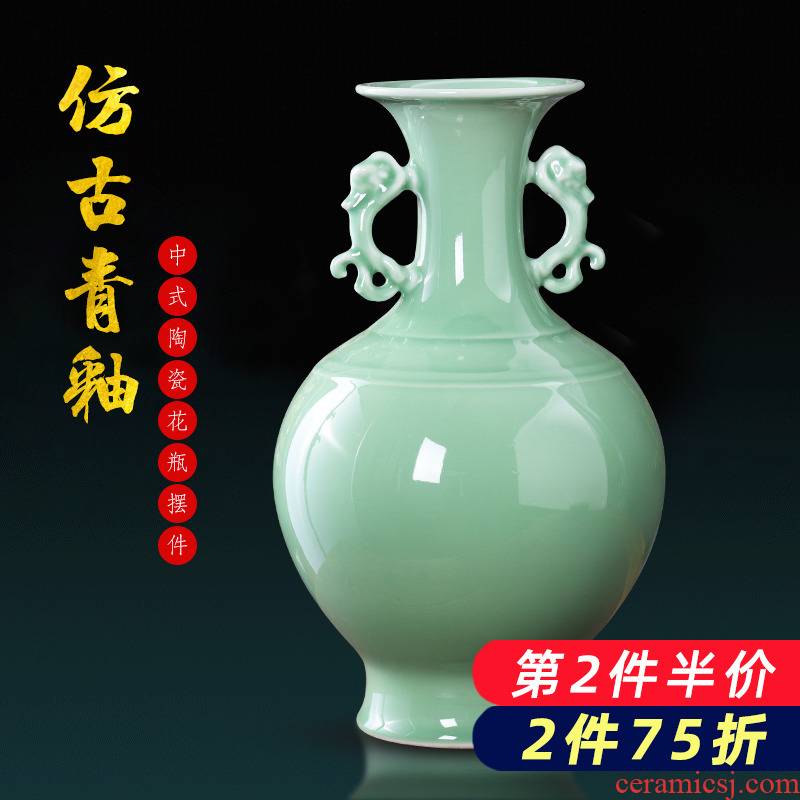 Jingdezhen porcelain ceramic green glaze vase flower arranging place of new Chinese style is contracted home sitting room TV ark, adornment