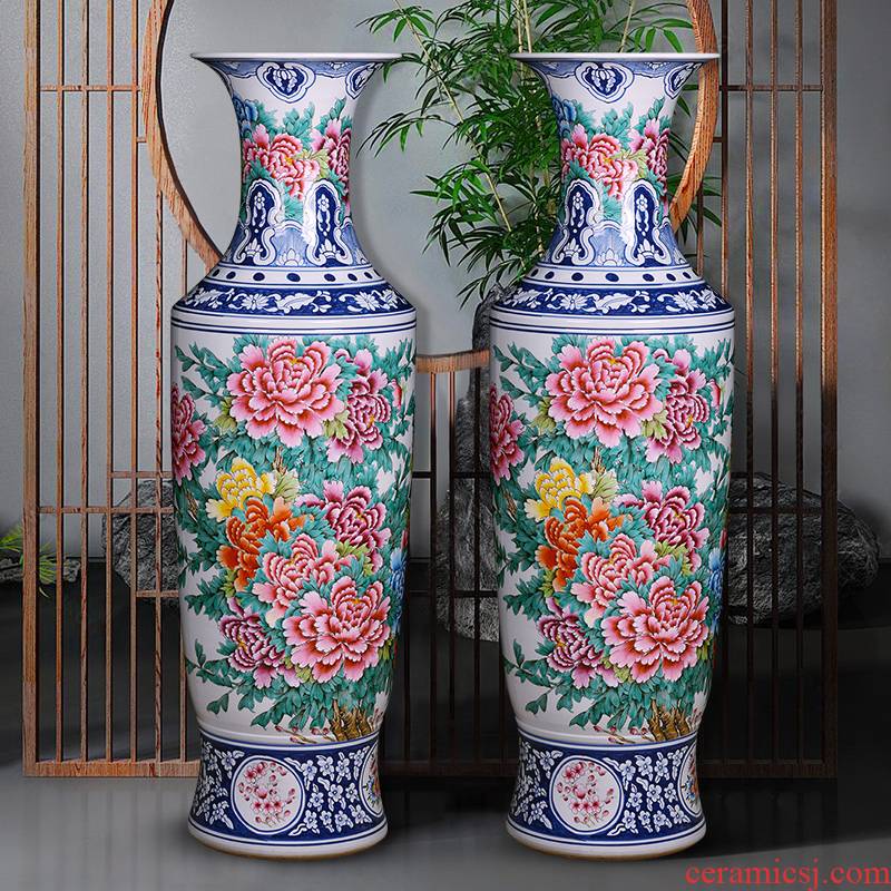 Jingdezhen ceramics vase hand - made porcelain enamel blooming flowers, large living room decoration to the hotel opening furnishing articles