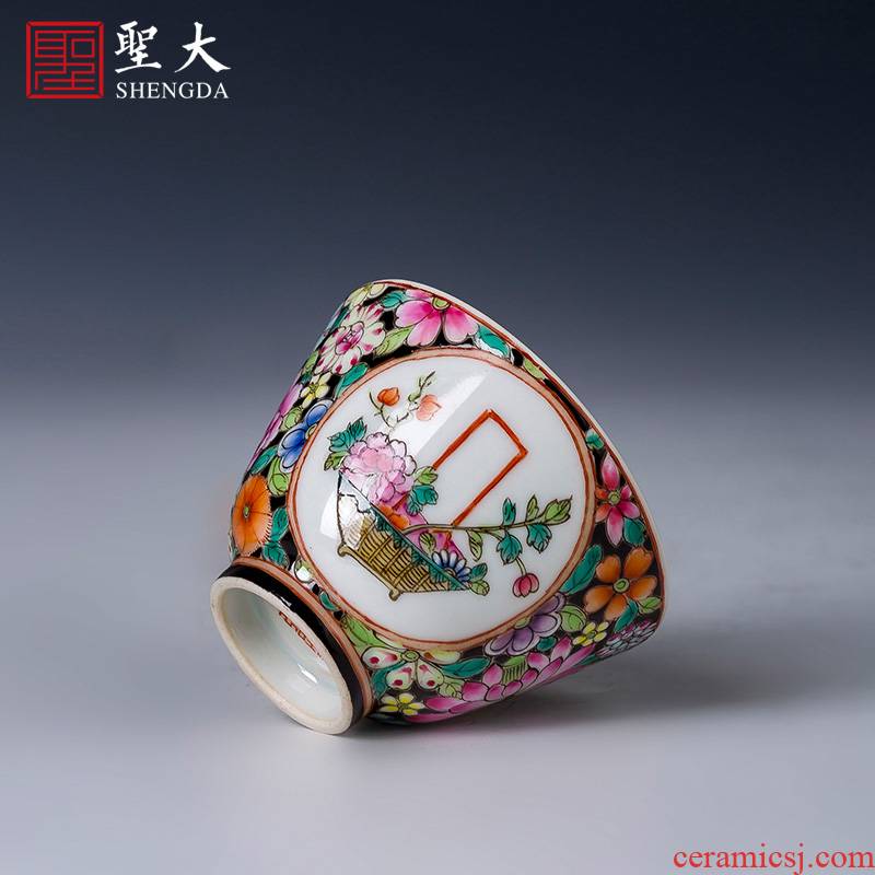 Holy big pure hand - made ceramic kung fu tea powder enamel flower medallion basket lines master cup of jingdezhen tea service by hand