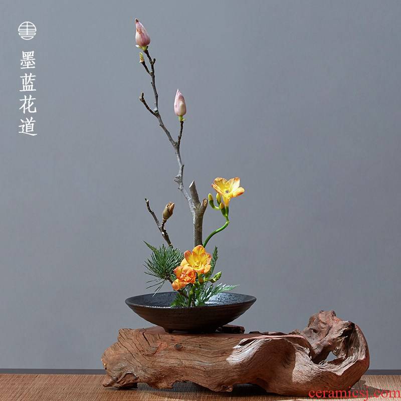 Three foot plate ceramic faceplate flowerpot jian mountain flower arrangement of Chinese style flower implement big zen Japanese small flow base vessels