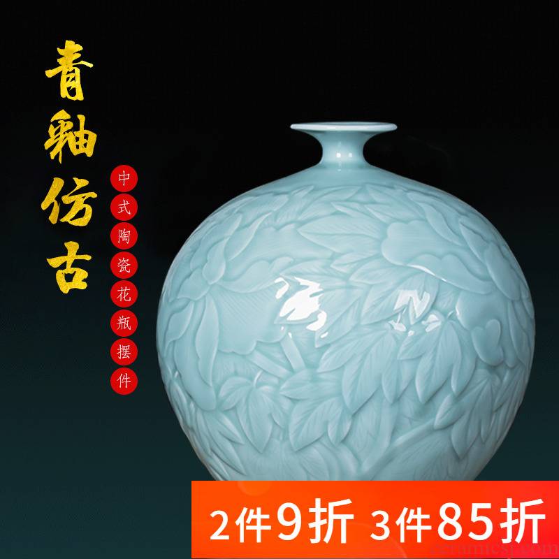Jingdezhen ceramics, vases, flower arranging new Chinese style living room rich ancient frame furnishing articles green glaze pomegranate bottle home decoration