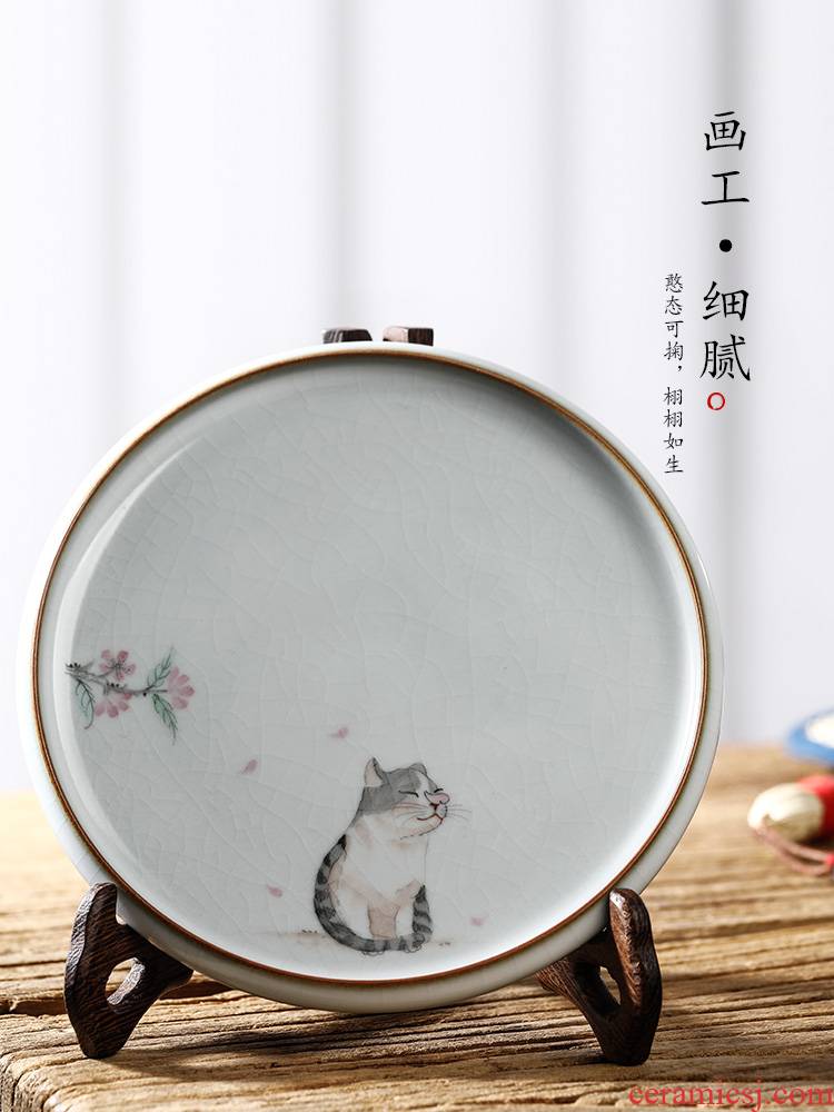Hand draw your up pot of bearing dry Taiwan jingdezhen checking tea ceramic cat teacup pad open a piece of tea table accessories