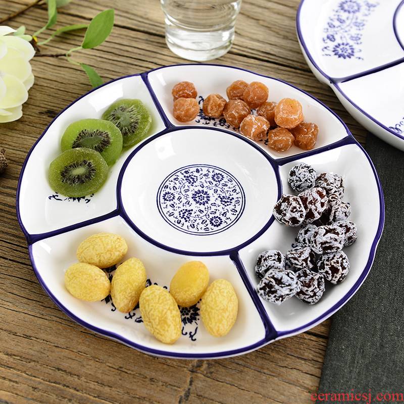 Blue and white porcelain tableware five compote creative household ceramics tableware fruit platter brine platter separate plates