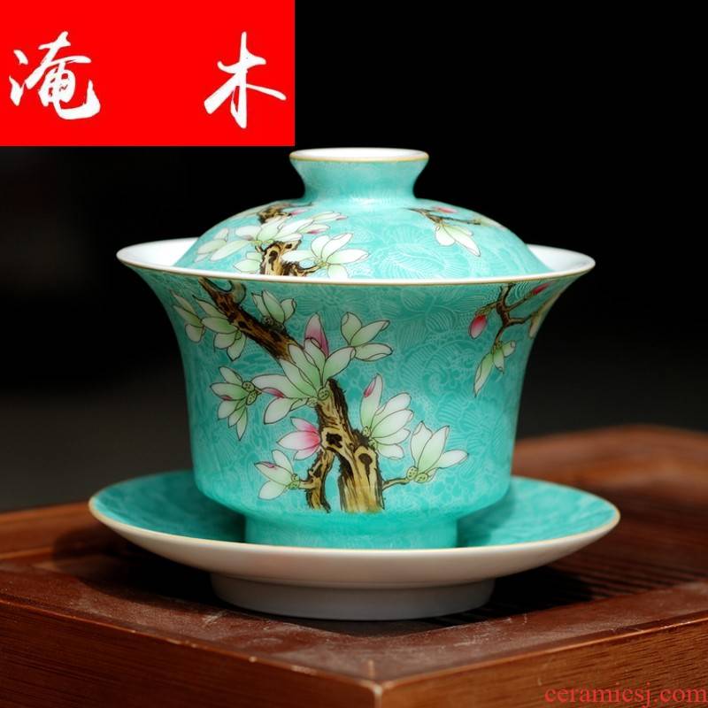 Submerged wood jingdezhen ceramic tea set manually hand - made pierced way pick flowers pastel demand paint tureen archaize kung fu