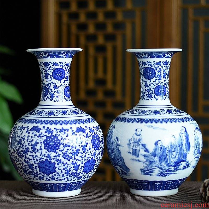 Jingdezhen ceramic blue and white porcelain vases, flower arrangement modern new Chinese style household adornment handicraft furnishing articles