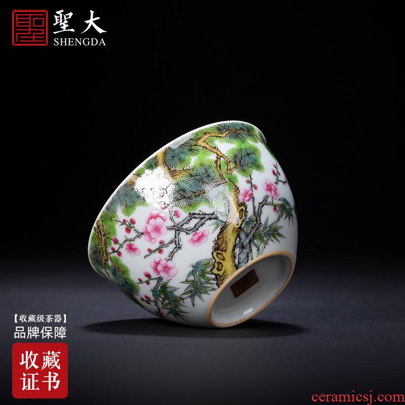 St teacups hand - made ceramic kungfu enamel years poetic poetic cylinder cup cup single cup of jingdezhen tea service master