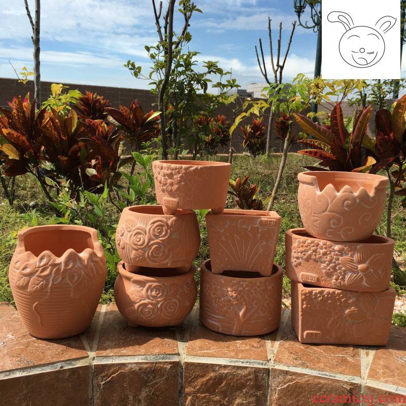 Red clay POTS potted meat more creative move Red clay ceramic flower POTS round square feet have Red pottery flowerpot