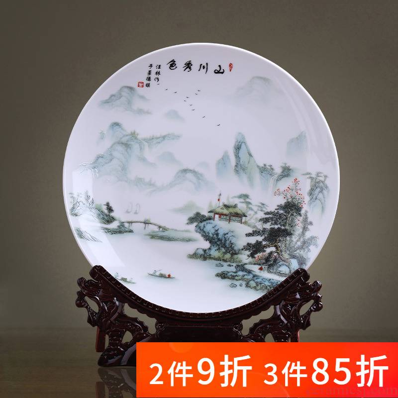 Jingdezhen porcelain ceramic 36 cm decorative plate plate furnishing articles large plates of new Chinese style home sitting room adornment