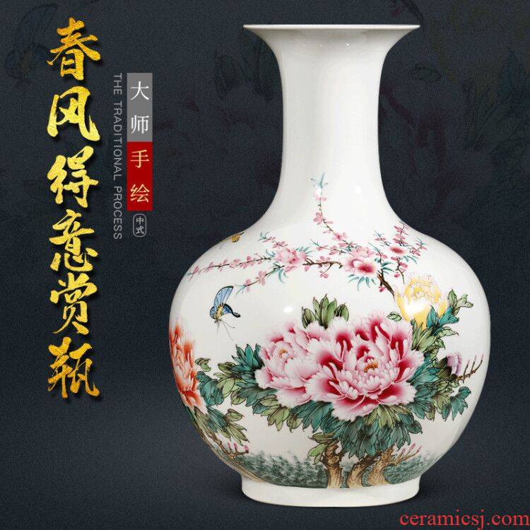 New Chinese style living room home wine ark, adornment furnishing articles famous jingdezhen ceramics hand - made famille rose flower vase