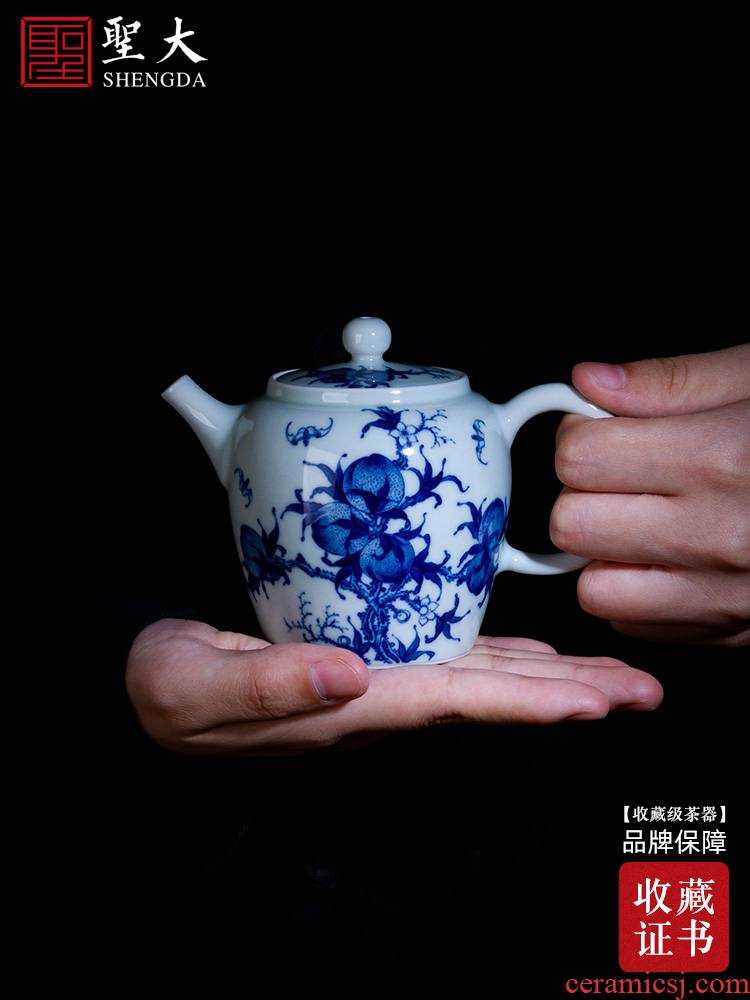 Holy big ceramic kung fu tea pot teapot manual teapot hand - made jingdezhen blue and white, red peach teapot tea by hand