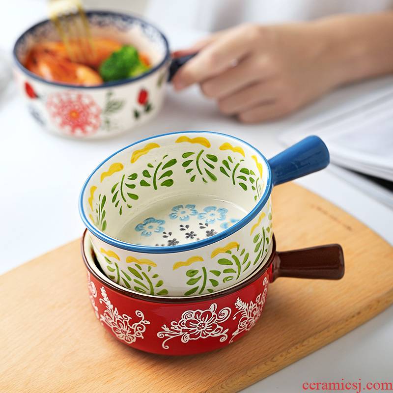Creative with handle ceramic bowls a single pack noodles super express one of Japanese household utensils microwave food