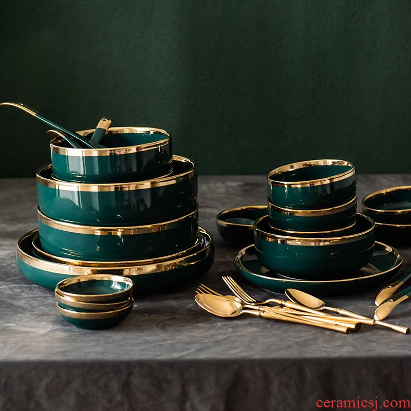 Developing wind web celebrity dinner plate light key-2 luxury home emerald plate sets up phnom penh tableware ceramic bowl dish dish bowl