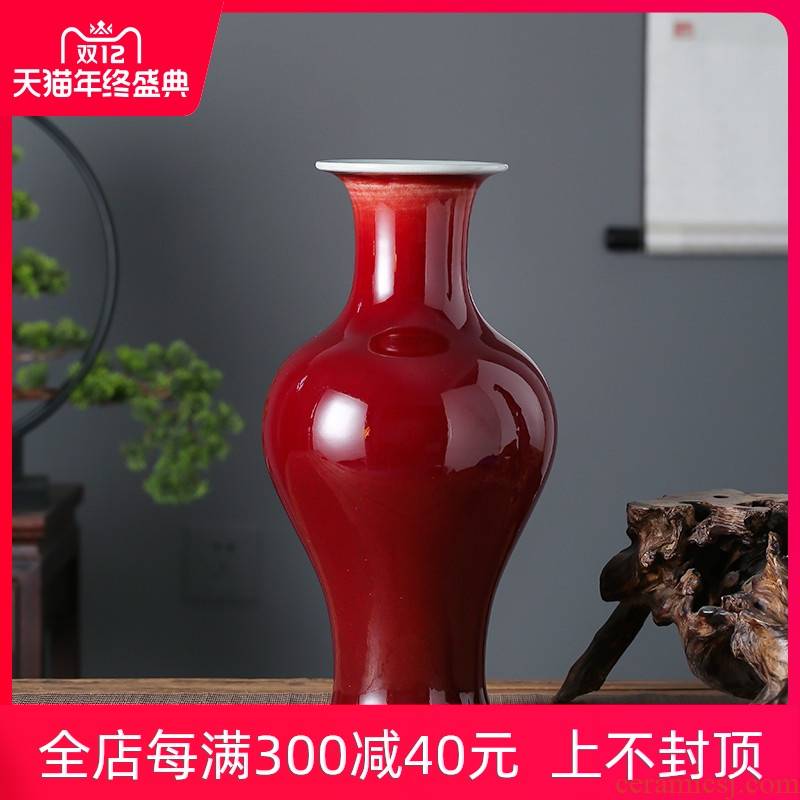 Jingdezhen ceramics vase sitting room adornment is placed creative ruby red glaze ji red table hotel opening gifts