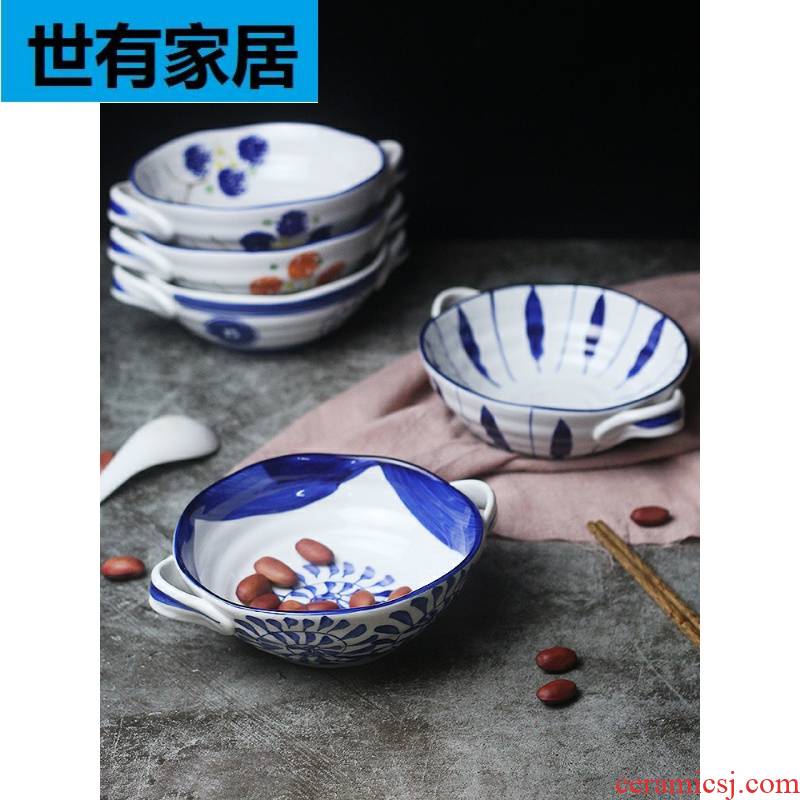 Japanese for job to pull mercifully rainbow such as bowl of blue and white porcelain tableware household imitation retro 7.5 inch Korean ears soup bowl