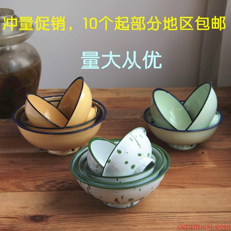 Old traditional bowl home ten bag mail enamel bowls of nostalgic Old job rainbow such use ice flowers yellow fruit clusters