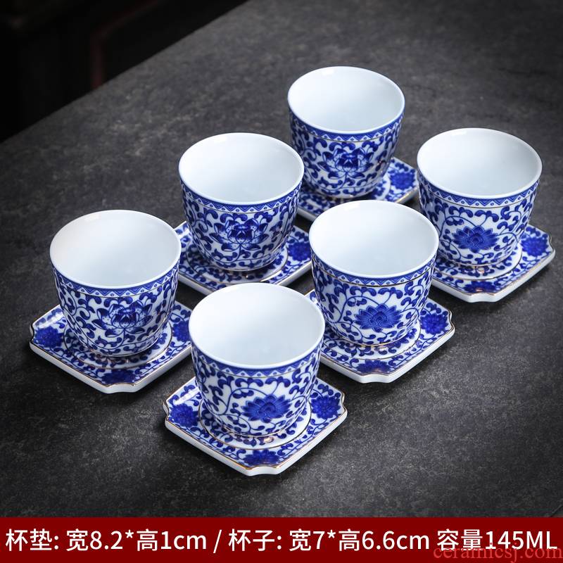 Pure hand - made ceramic cups antique imitation Ming blue and white porcelain tea light pressure hand cup tie up branch lotus masters cup single CPU tasted silver gilding