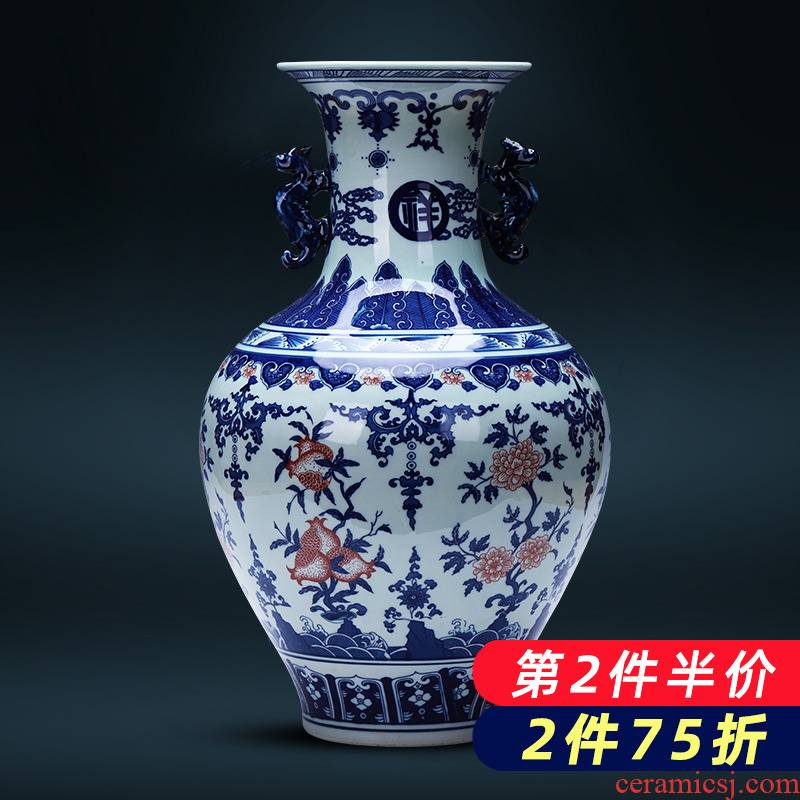 Jingdezhen porcelain ceramic antique vase of blue and white porcelain furnishing articles of Chinese style household living room TV cabinet flower decorations