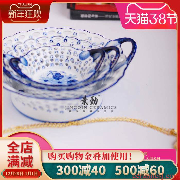 348 European fruit bowl three the layers of blue and white porcelain of jingdezhen ceramics fruit basket snack plate daily furnishing articles at home