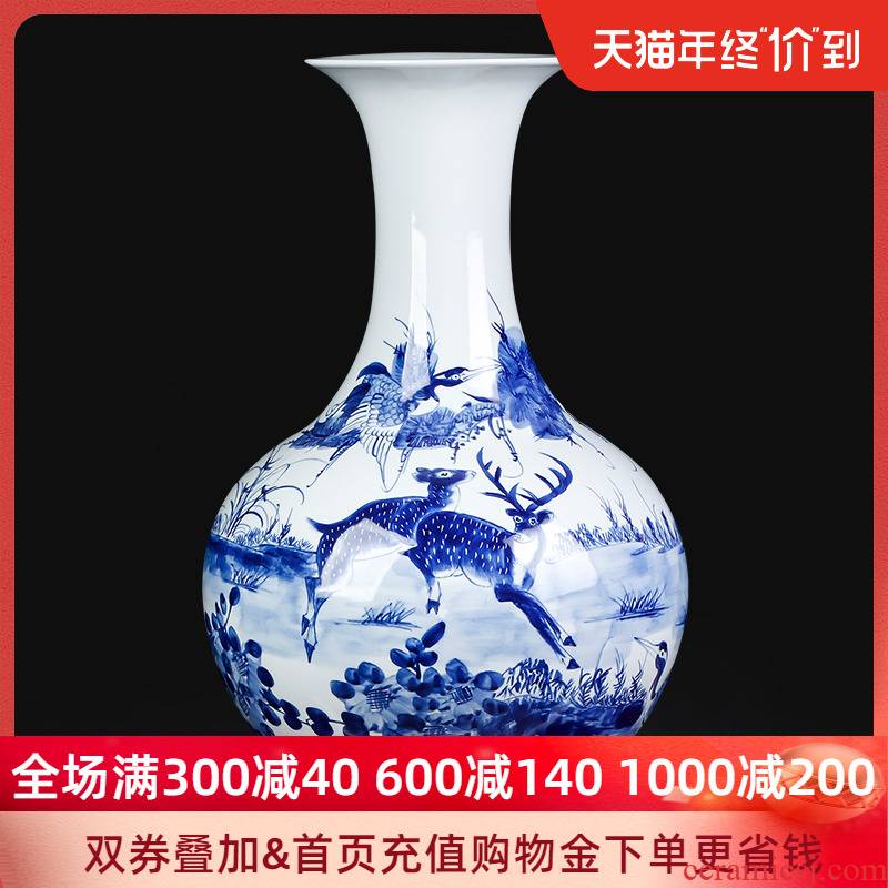 Jingdezhen ceramics hand - made antique glaze color of large blue and white porcelain vase under large bottles of sitting room adornment