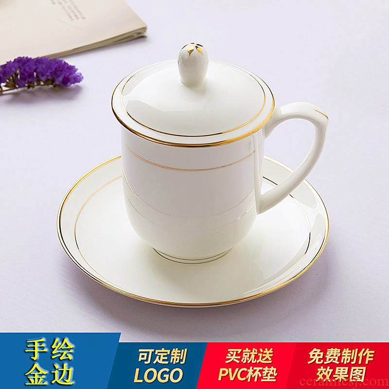 Jingdezhen ceramic cup with a lid hand - made paint edge ipads porcelain cup suit glass mugs office meeting