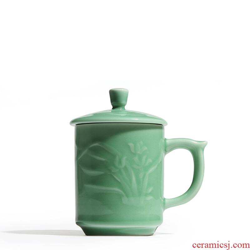Longquan celadon ceramic mugs office personal special cups with cover business gifts gifts suit make tea cup
