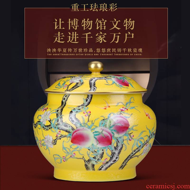 Jingdezhen ceramic colored enamel caddy fixings furnishing articles bigger sizes hand - made peach sitting room of Chinese style household adornment tea cylinder