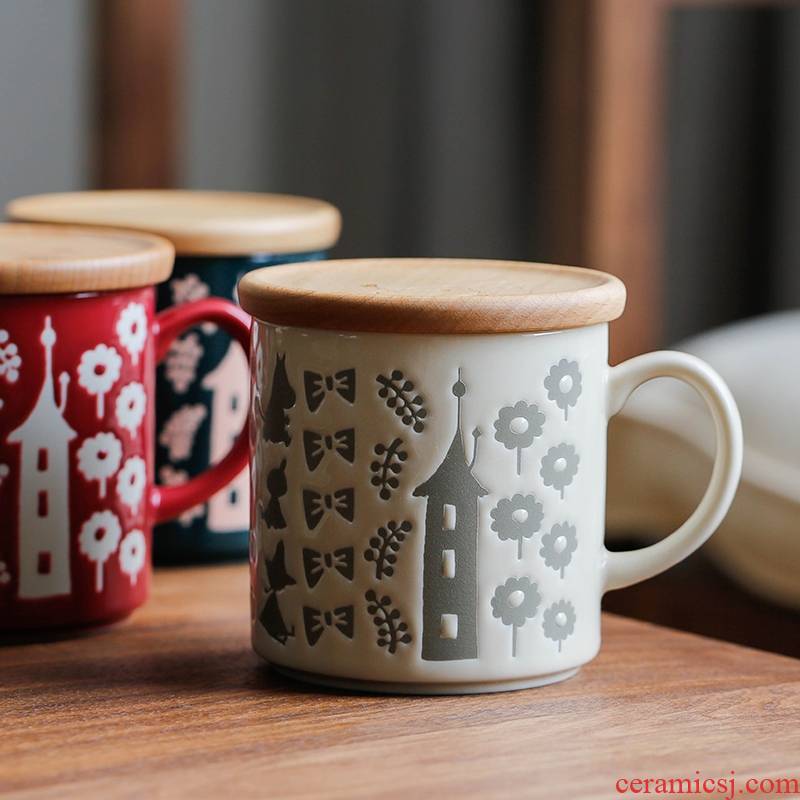 Qiao mu LH moomin cups with cover wood cover glass ceramic keller cup Japanese Nordic home lovely gift box