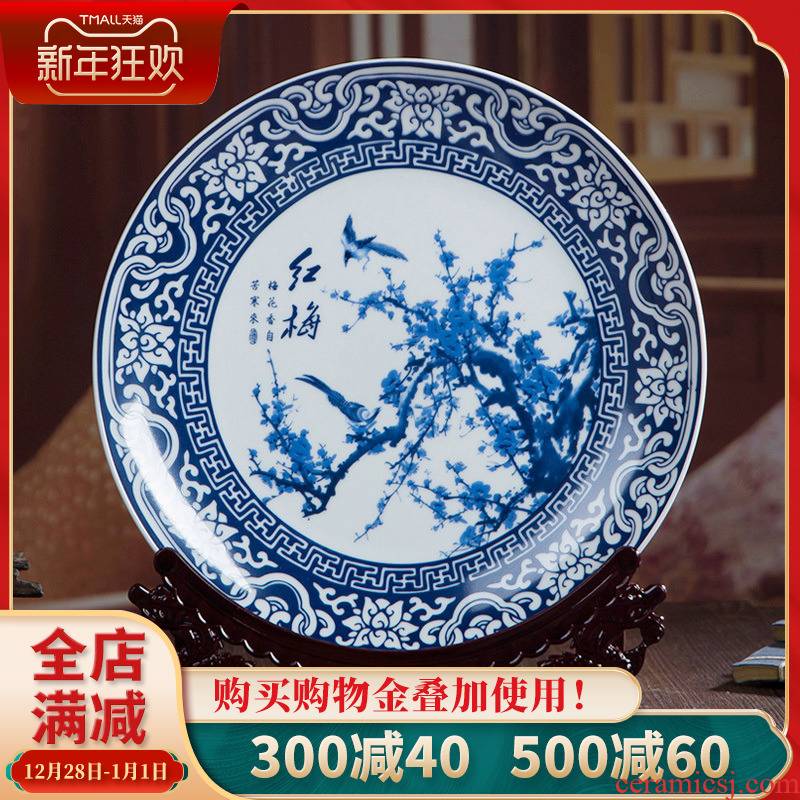 430 jingdezhen blue and white porcelain by patterns decorative sat dish hang dish ceramic dish furnishing articles sitting room background wall decoration