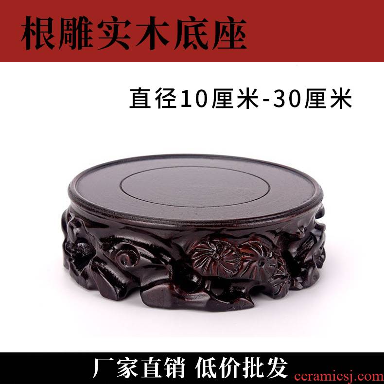 Solid wood base vase root carving stone roots round flower pot tray aquarium gourd wooden statues jars mat