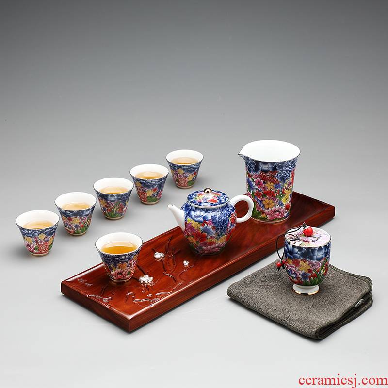 Tea set kung fu Tea set the whole household jingdezhen archaize colored enamel porcelain teapot of a complete set of Tea cups