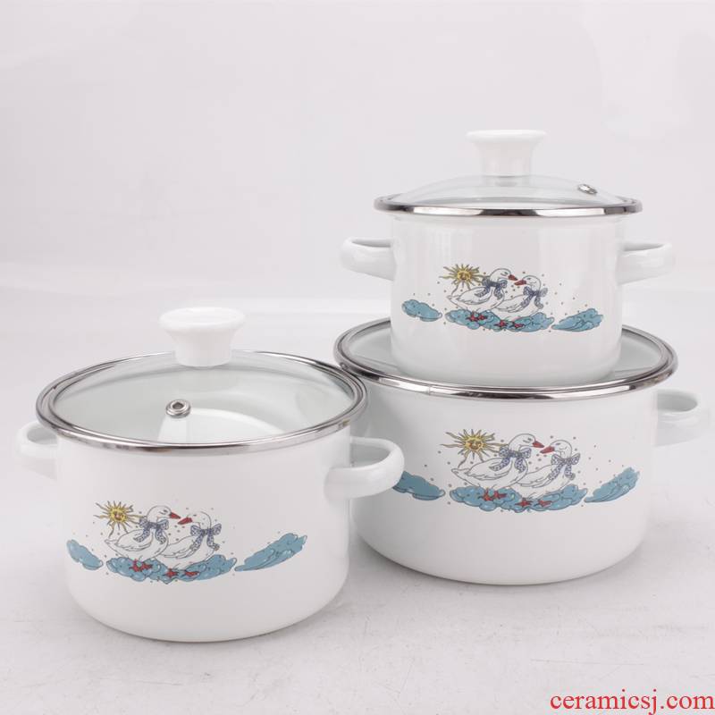 Baby children enamel bowls with cover household enamel pot large capacity refrigerated seal preservation bowl ears always mercifully rainbow such use