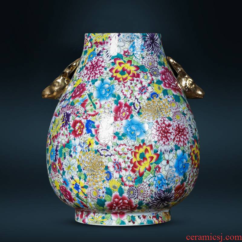 Jingdezhen ceramics archaize ears enamel vase Chinese rich ancient frame sitting room adornment is placed TV ark