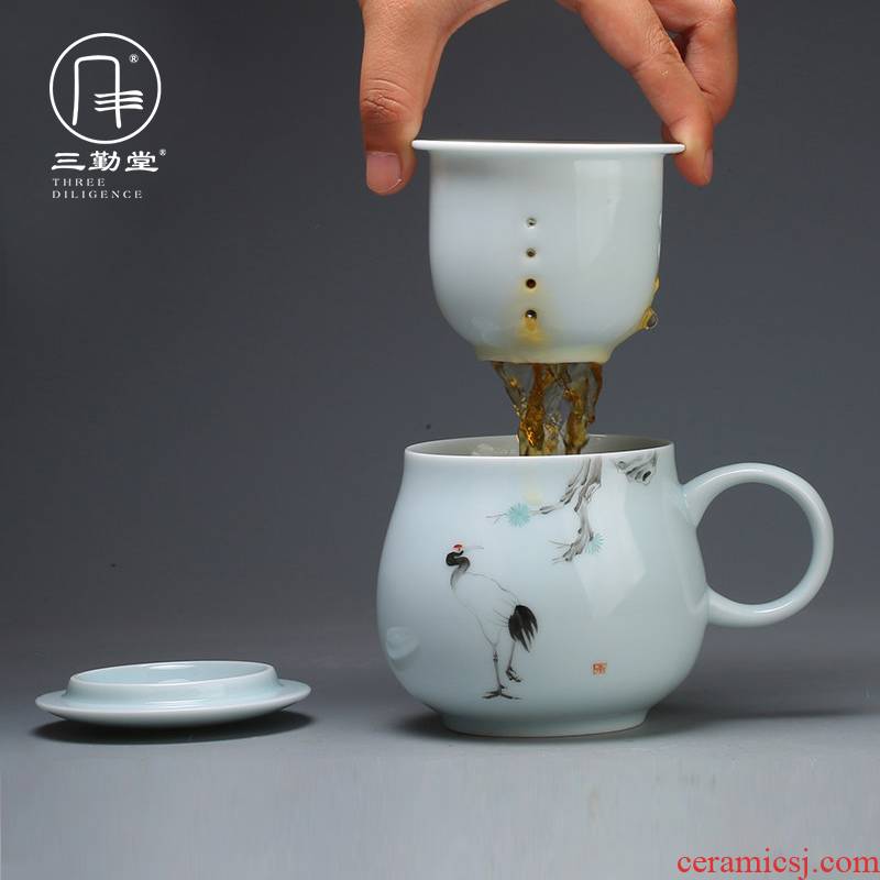 Three frequently hall jingdezhen ceramic cup with cover filter keller cups tea longquan celadon S61018 office