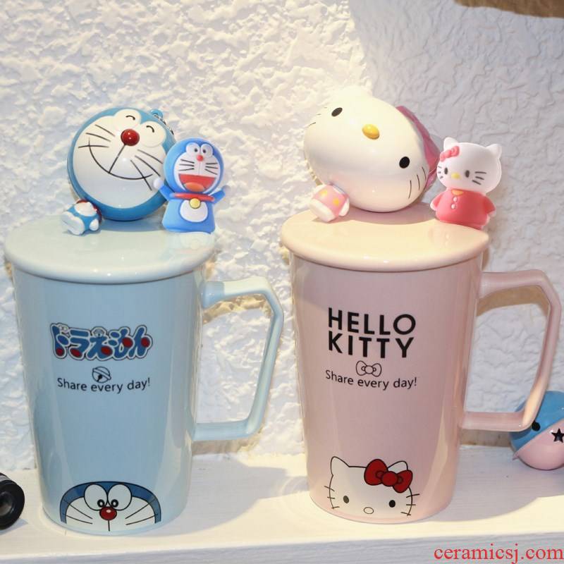 Milk cup cartoon keller picking model of water glass ceramic cup with cover spoon, lovely pair of female move trend