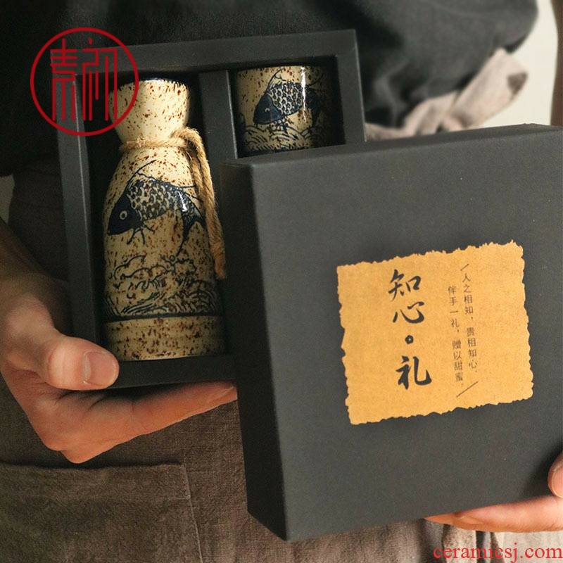 Japanese creative wine wine gift box burn hip flask set manually archaize ceramic liquor a drinking rice wine liquor